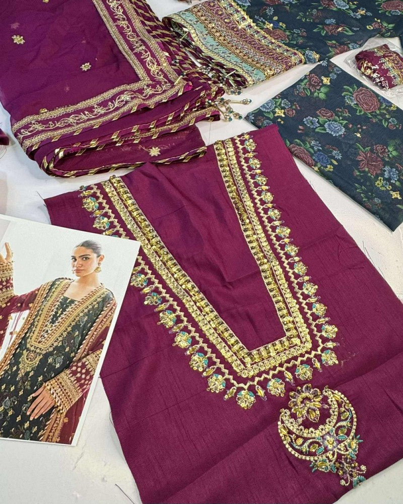 Baroque Zinc Formal Printed Chiffon And Embroidered