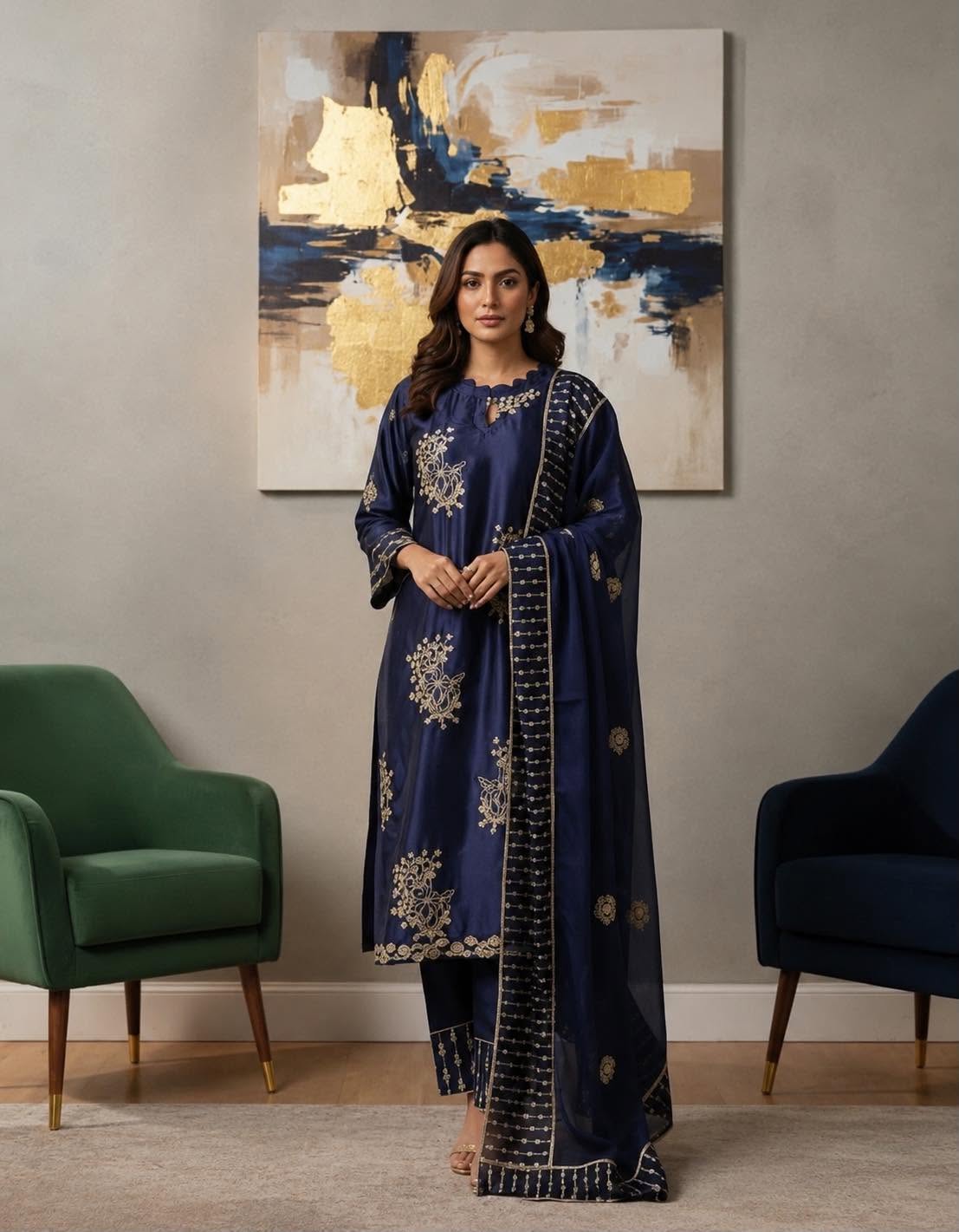 MAHIRA SILK EMBROIDERED BLUE FORMAL