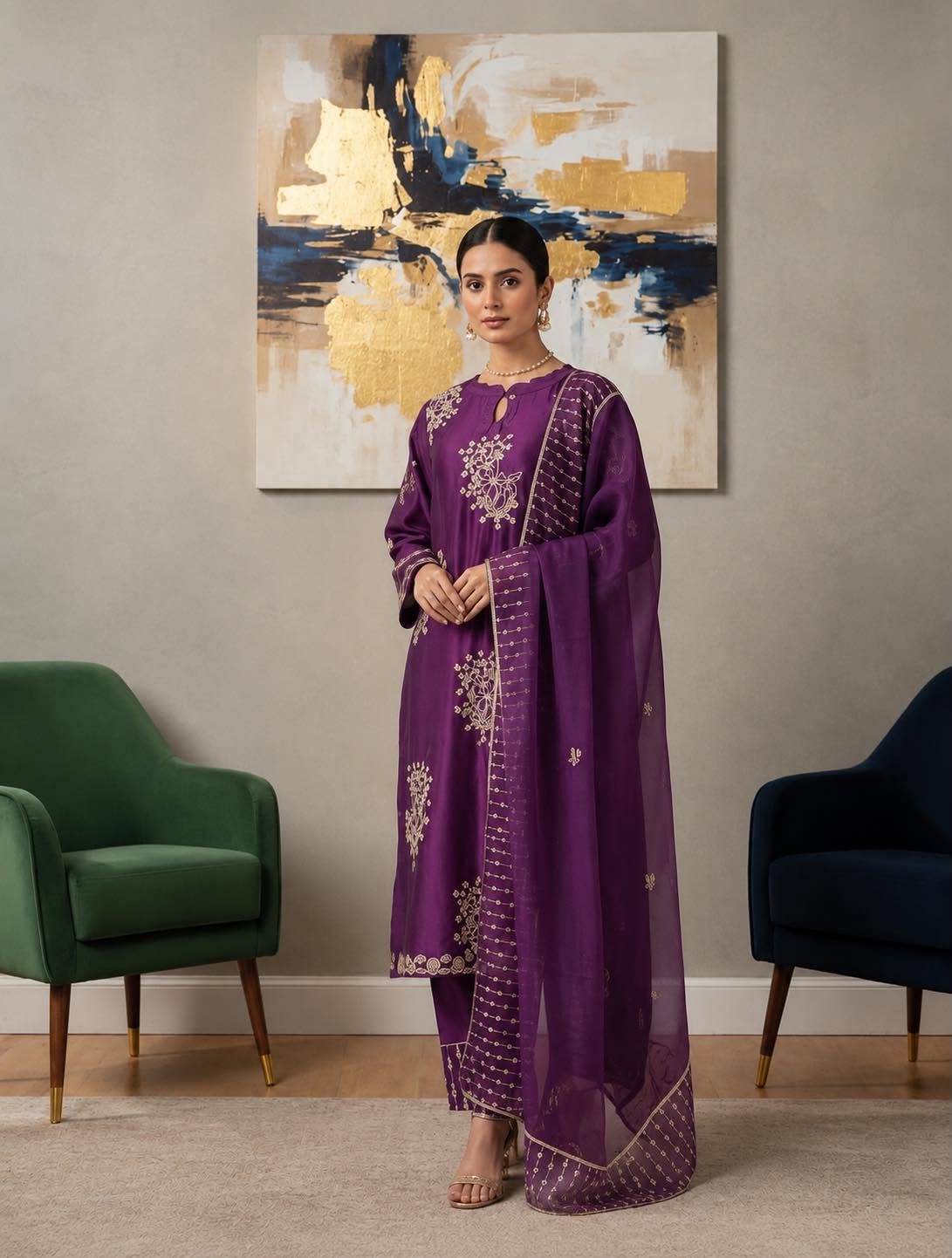 MAHIRA SILK EMBROIDERED PURPLE FORMAL