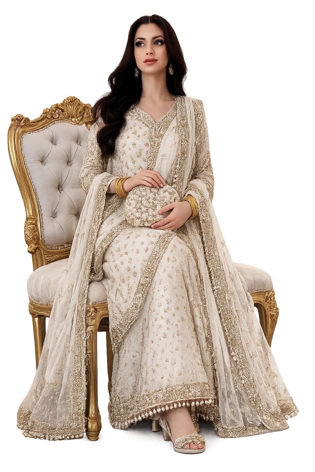 Haris Shakeel Inspired WHITE Bridal Chiffon