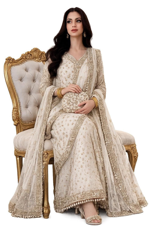 Haris Shakeel Inspired WHITE Bridal Chiffon