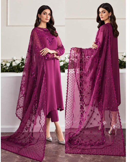 BAROQUE INSPIRED 4PCS CHIFFON EMBROIDERED