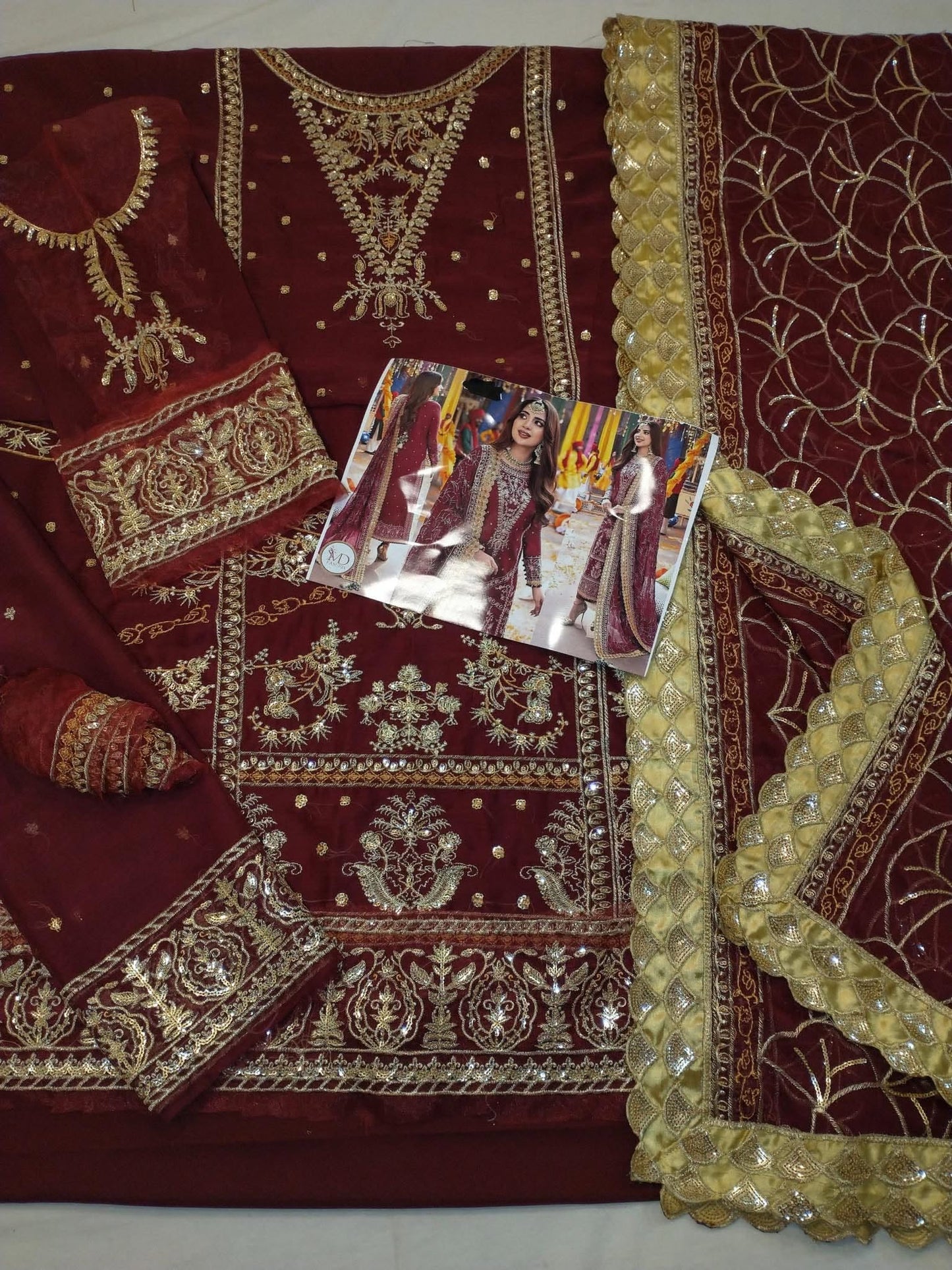 SABOOR MAROON CHIFFON LUXURIOUS FORMAL WEAR