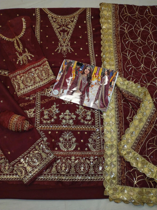 SABOOR MAROON CHIFFON LUXURIOUS FORMAL WEAR
