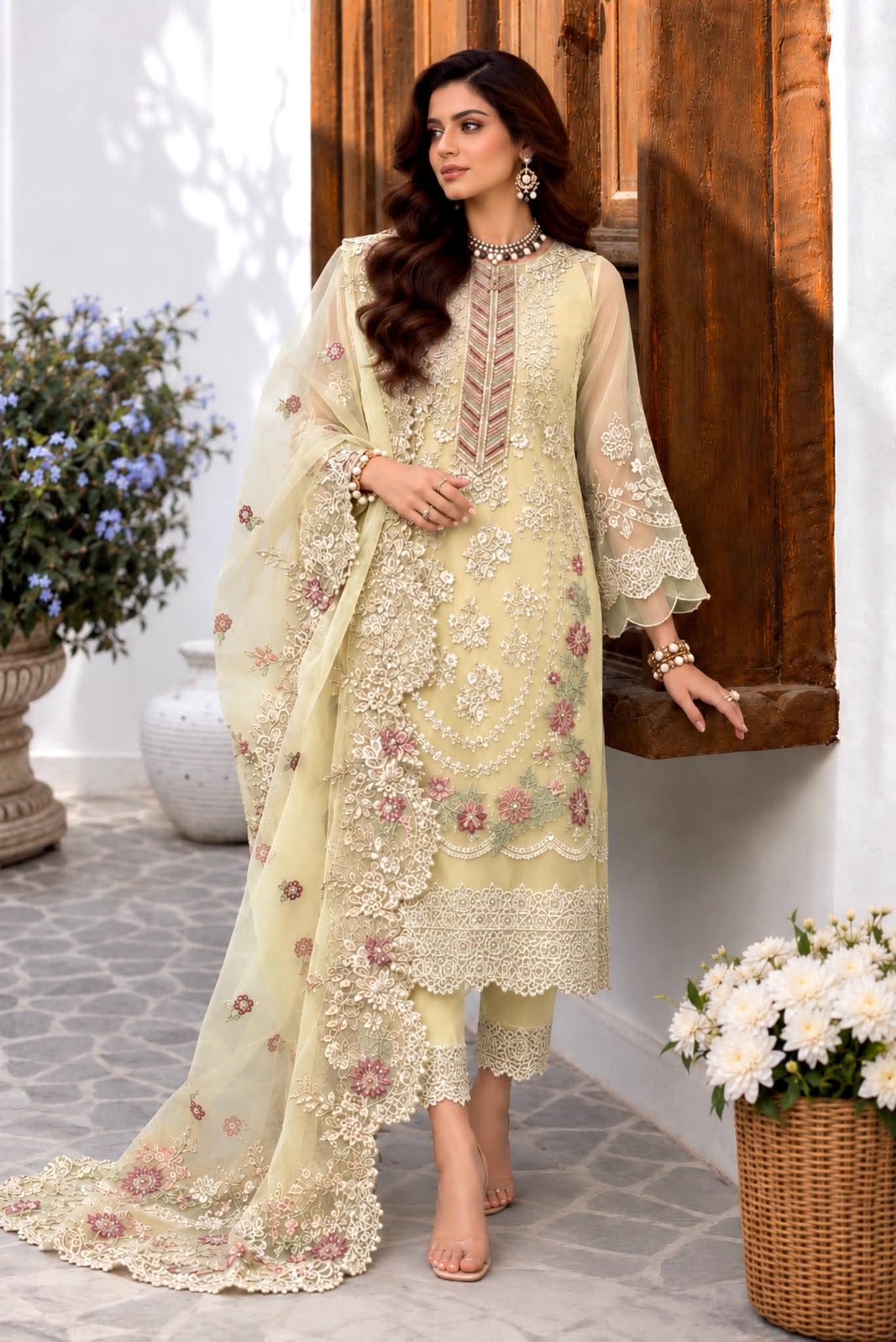 MAHIRA LEMON EMBROIDERED FANCY WEAR