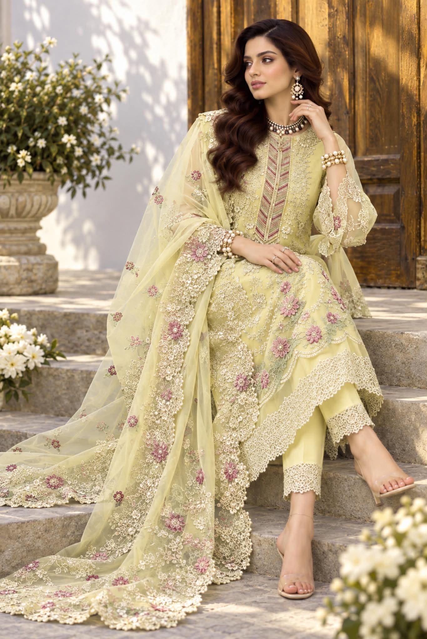 MAHIRA LEMON EMBROIDERED FANCY WEAR