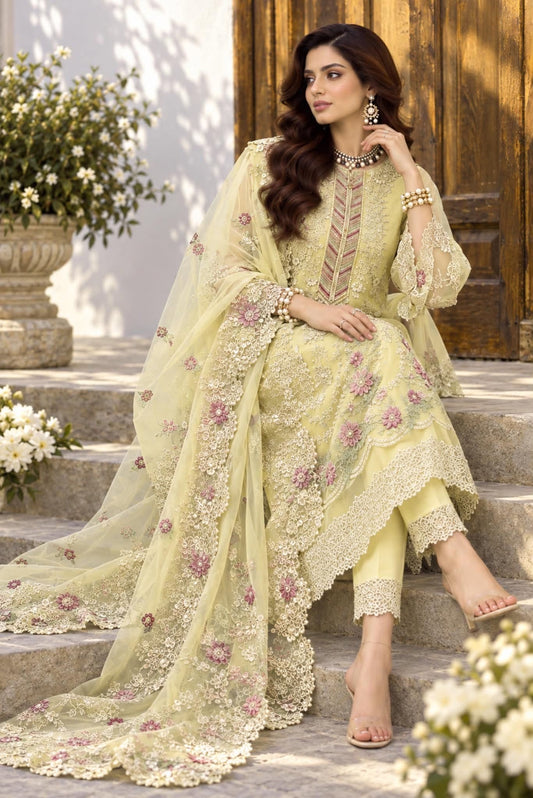 MAHIRA LEMON EMBROIDERED FANCY WEAR