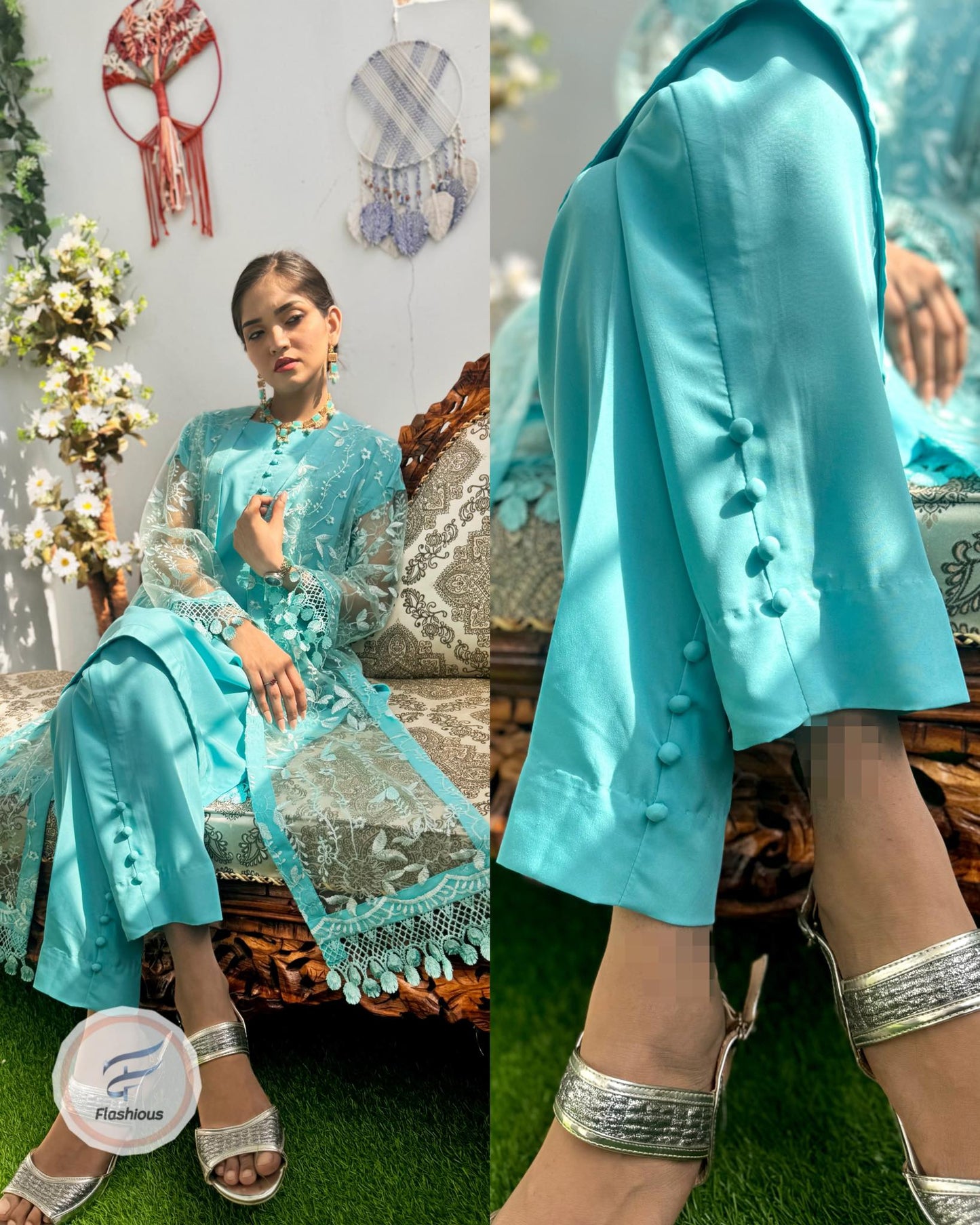 Aqua Gown 3 Piece Ready To Wear