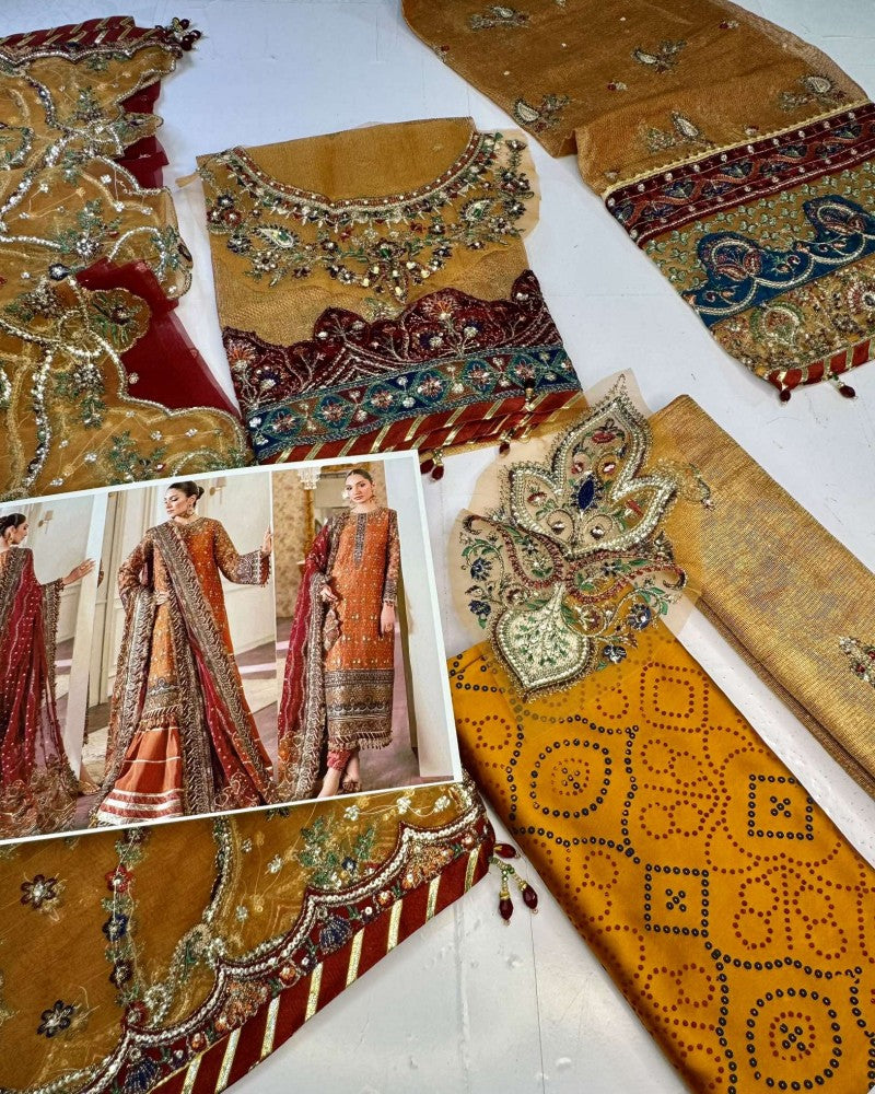 Baroque Chantelle RUST Embroidered Zari Net Suits