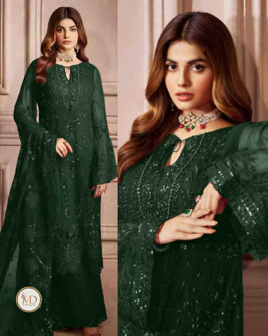 Emaan Adeel Emerald Green Dress With Crystal Work