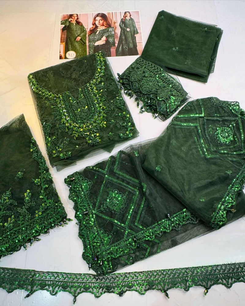 Emaan Adeel Emerald Green Dress With Crystal Work