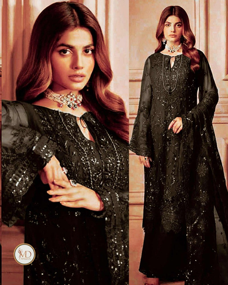 Emaan Adeel Full Black Dress With Crystal Work