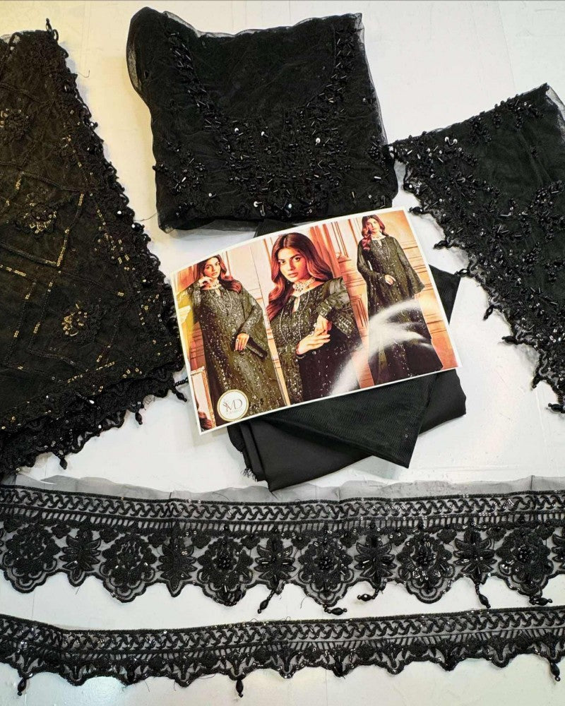 Emaan Adeel Full Black Dress With Crystal Work