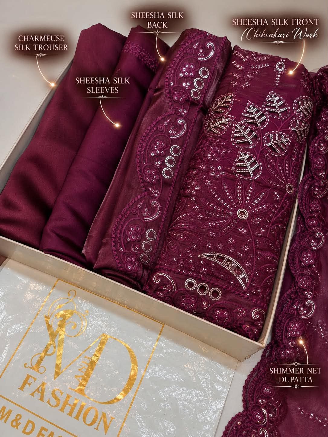 SLEEK Deep Plum Sheesha Silk Chikankari Cutwork Dress