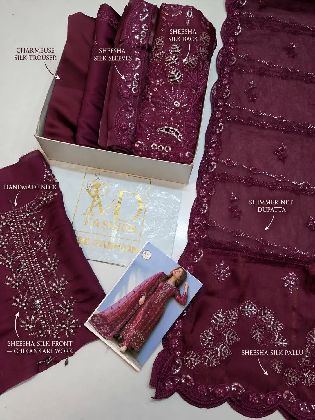 SLEEK Deep Plum Sheesha Silk Chikankari Cutwork Dress
