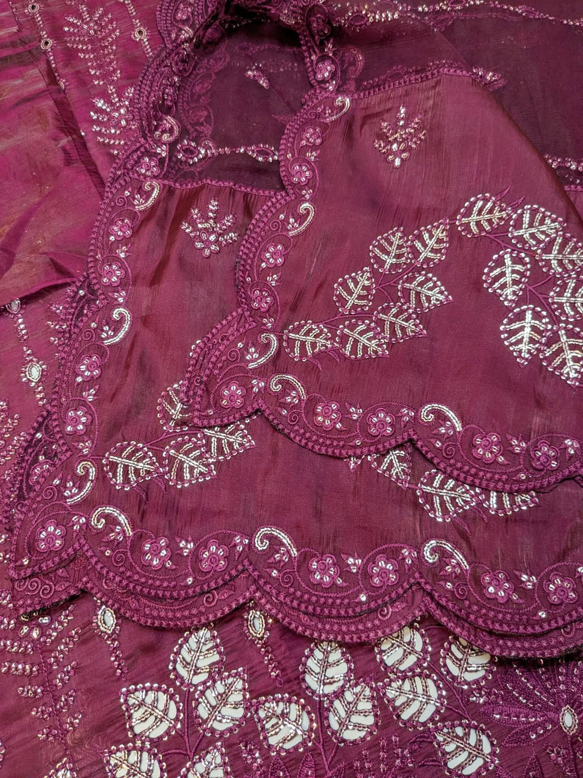 SLEEK Deep Plum Sheesha Silk Chikankari Cutwork Dress