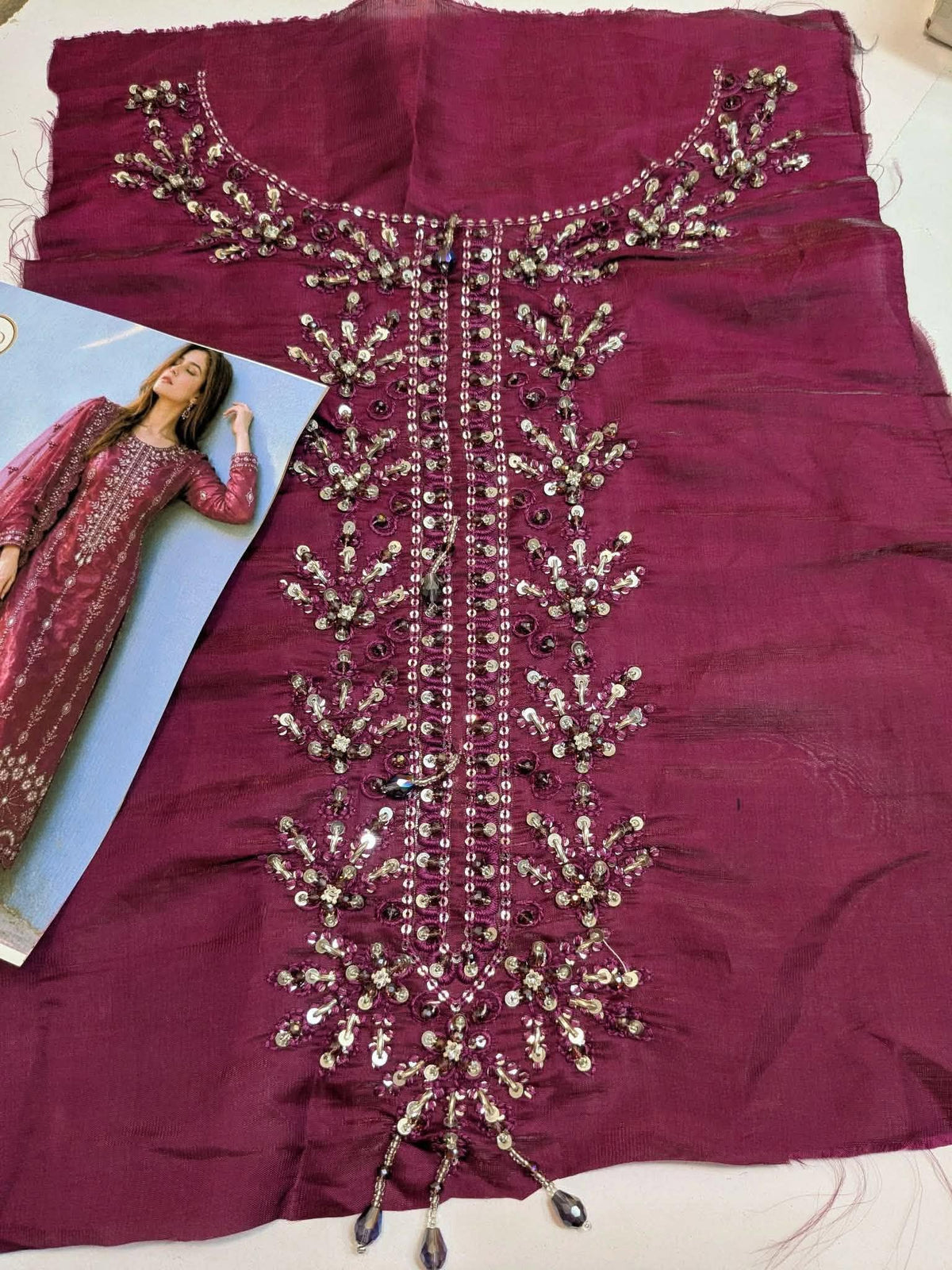 SLEEK Deep Plum Sheesha Silk Chikankari Cutwork Dress