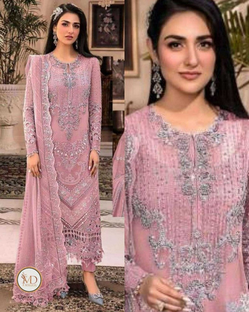 Maria B Premium Quality Onion Pink Tassels Net Dress