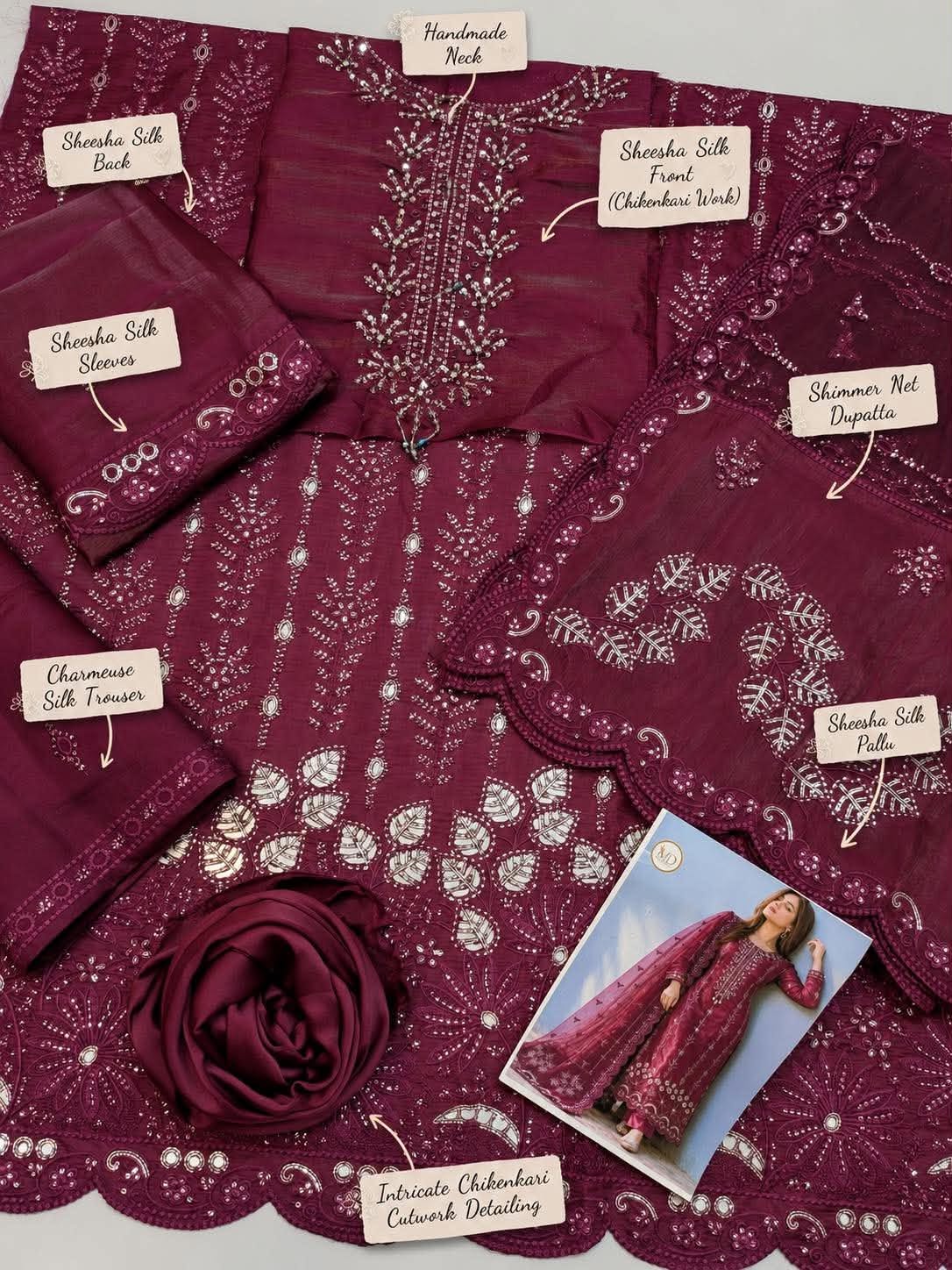 SLEEK Deep Plum Sheesha Silk Chikankari Cutwork Dress