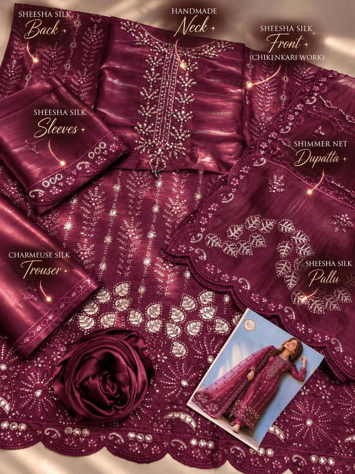 SLEEK Deep Plum Sheesha Silk Chikankari Cutwork Dress