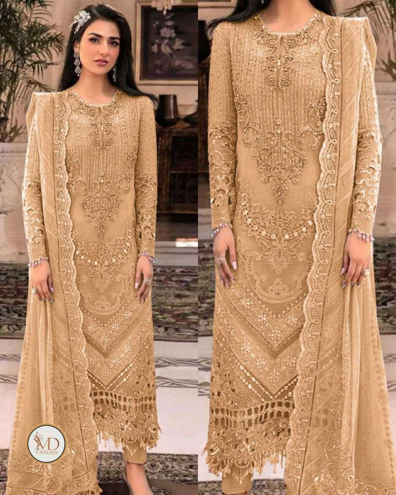 Maria B Premium Quality Golden Tassels Net Dress