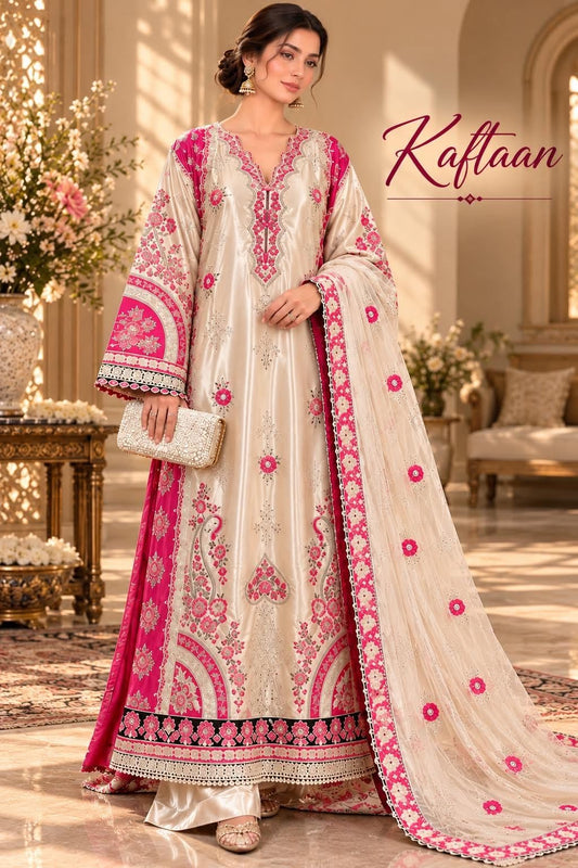 Ethnic Inspired silk Kaftaan Ivory Pink
