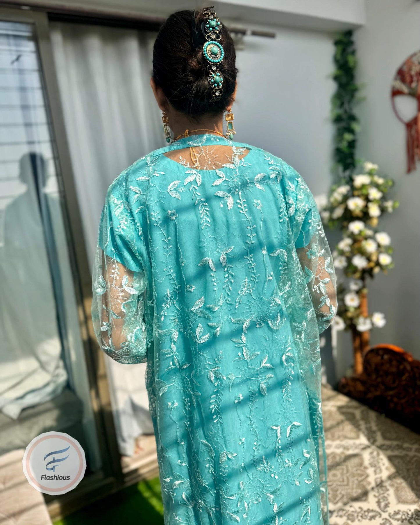 Aqua Gown 3 Piece Ready To Wear