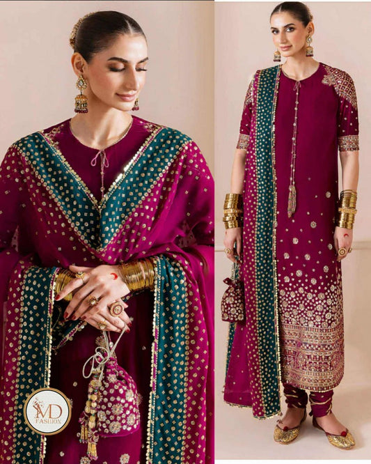 Jazmin Rani Pink Velvet Dress With Potli Bag