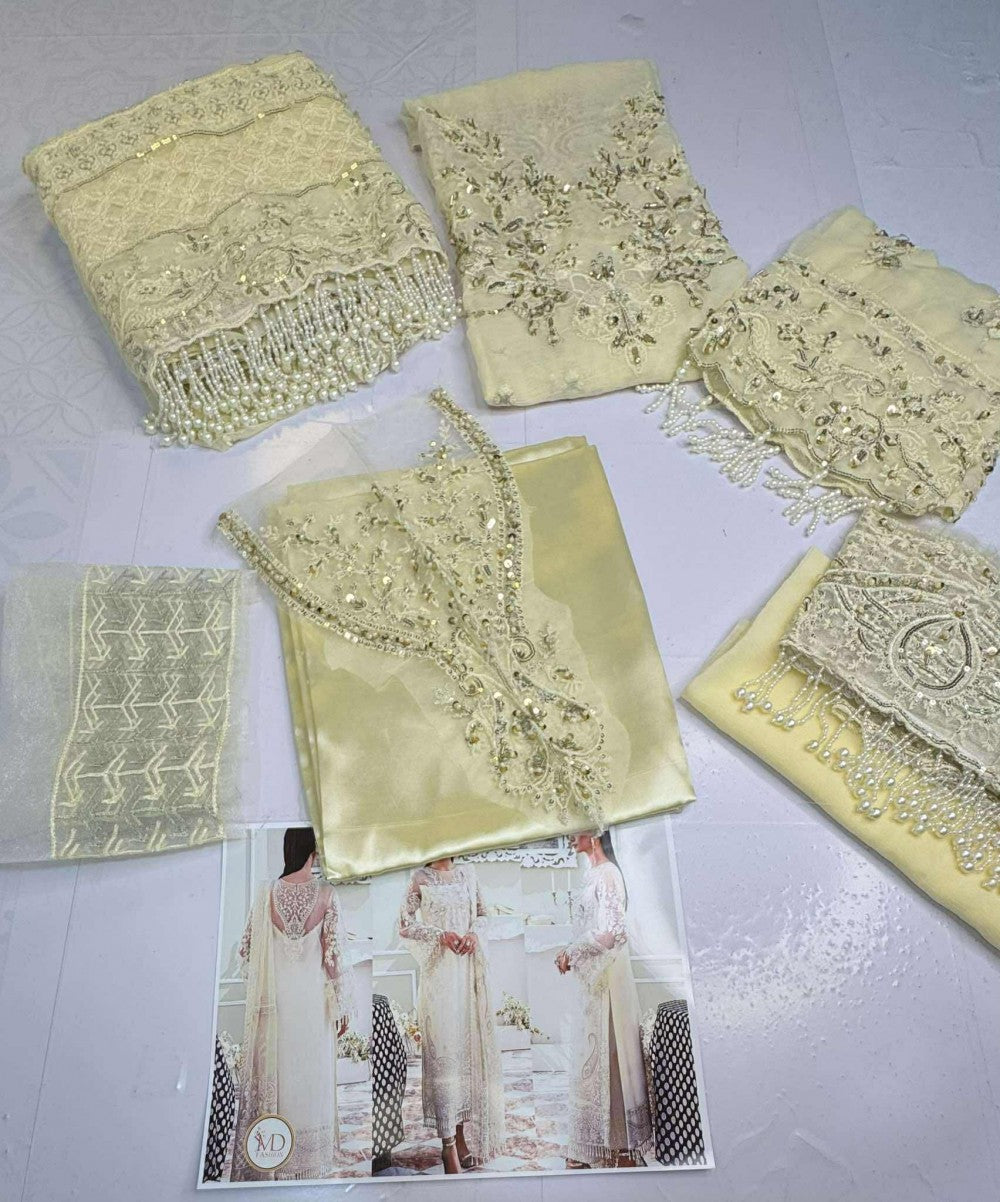 Maria B Cream White Chiffon Embroidered Suit