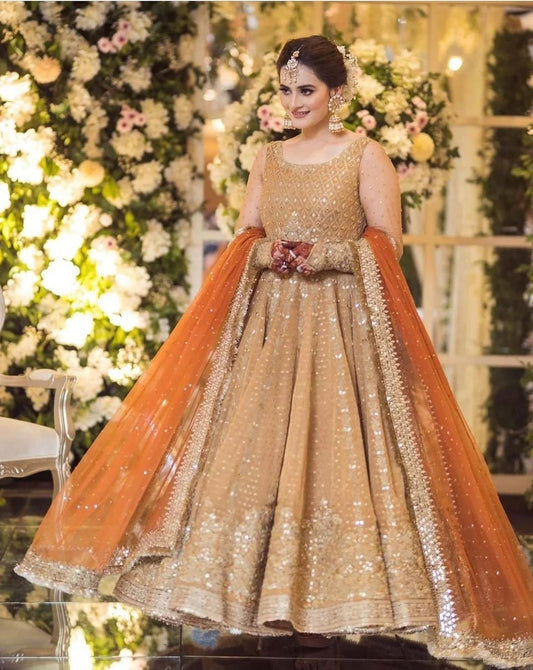 FAIZA SAQLAIN GOLD RUST AIMAN KHAN WEDDING