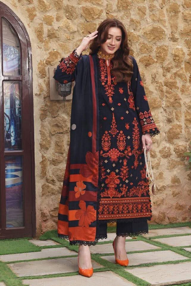 ANEELAS KHADDAR BLACK RED EMBROIDERED 3pcs