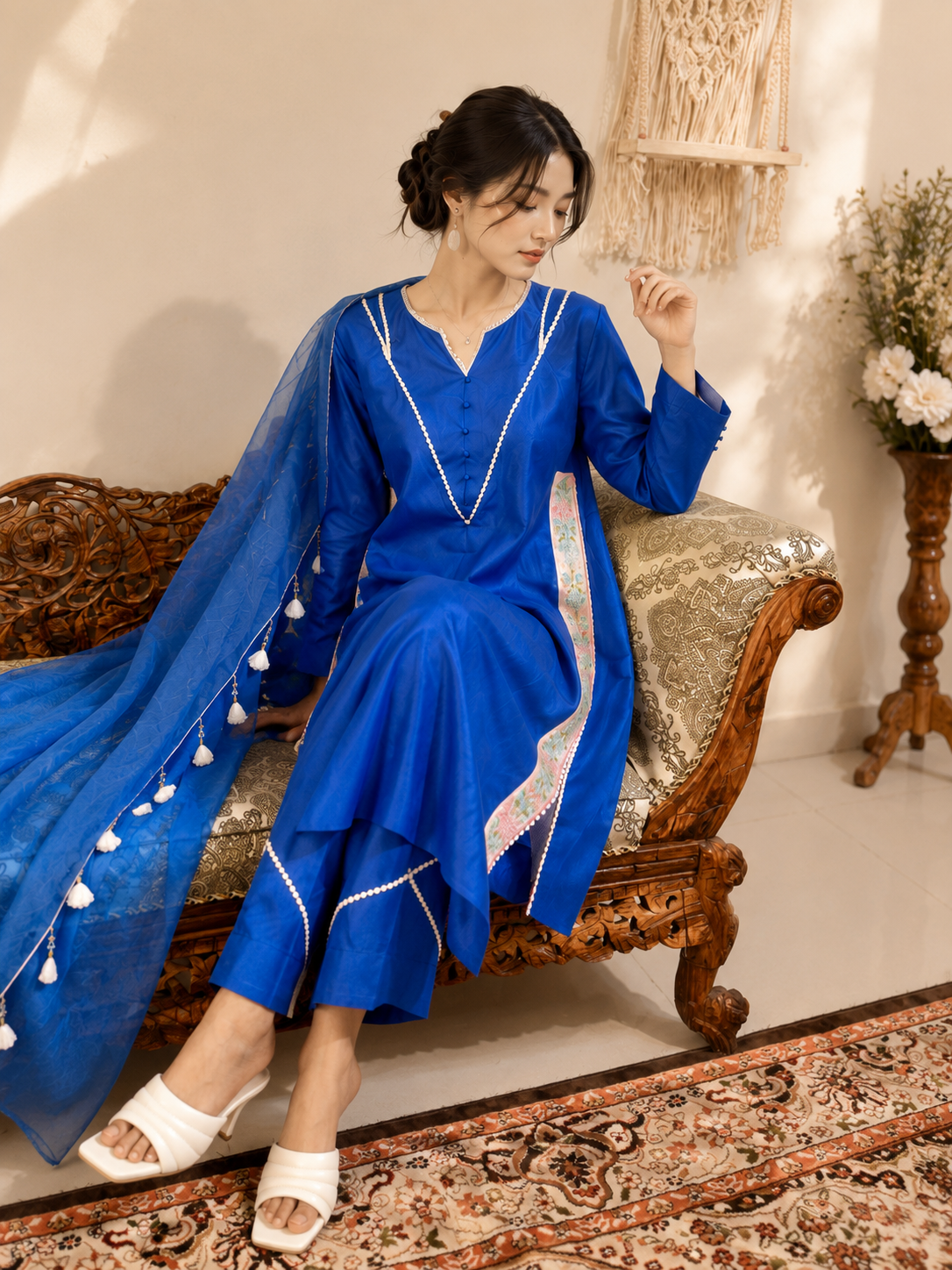 Complete Blue Look – Ready to Wear Dress with Matching Glossy Handbag