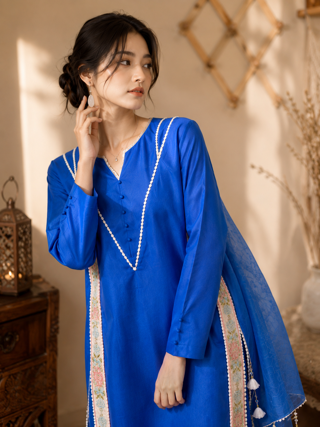 Complete Blue Look – Ready to Wear Dress with Matching Glossy Handbag