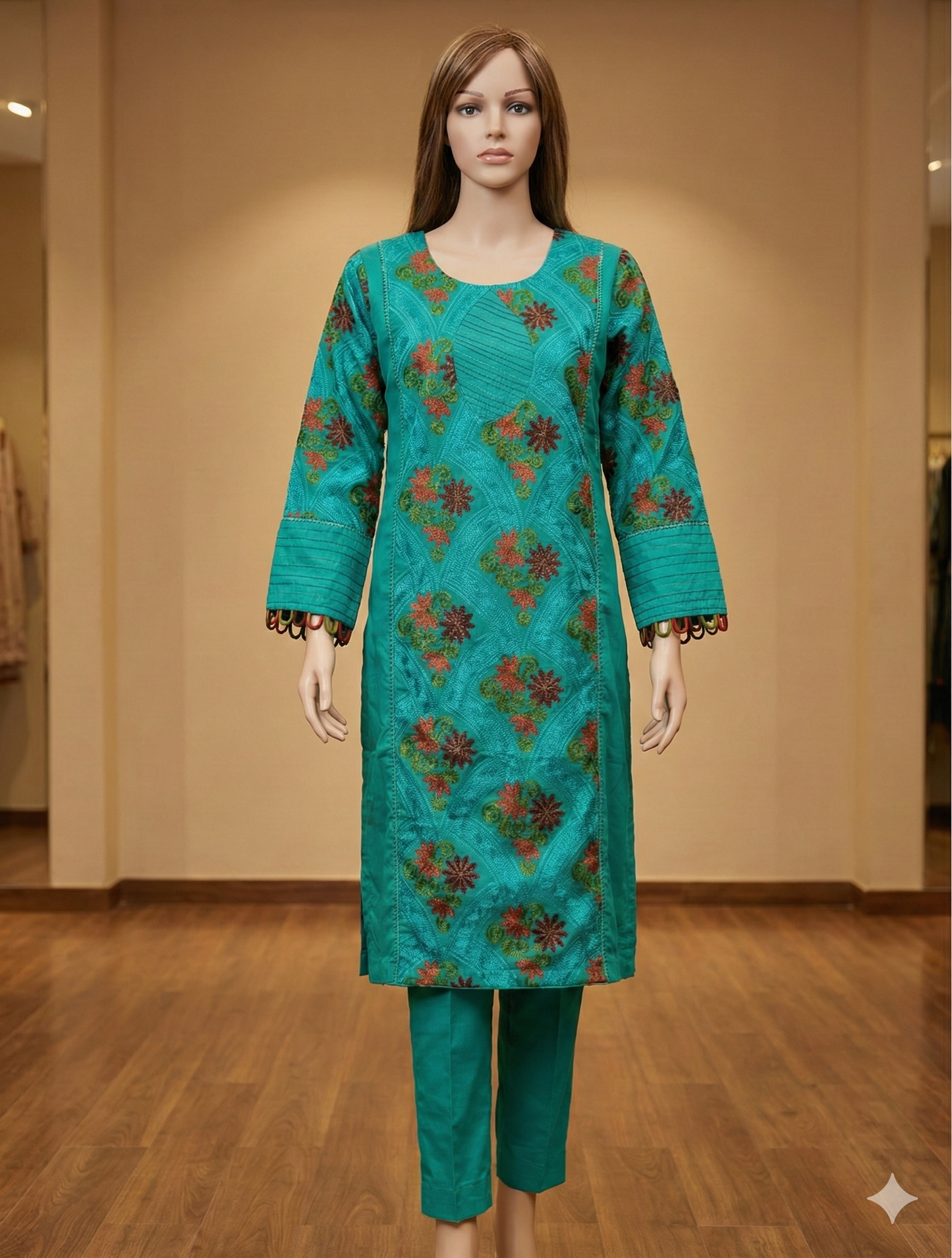 Alkaram STICHED Winter Wear – Teal Embroidered Shirt