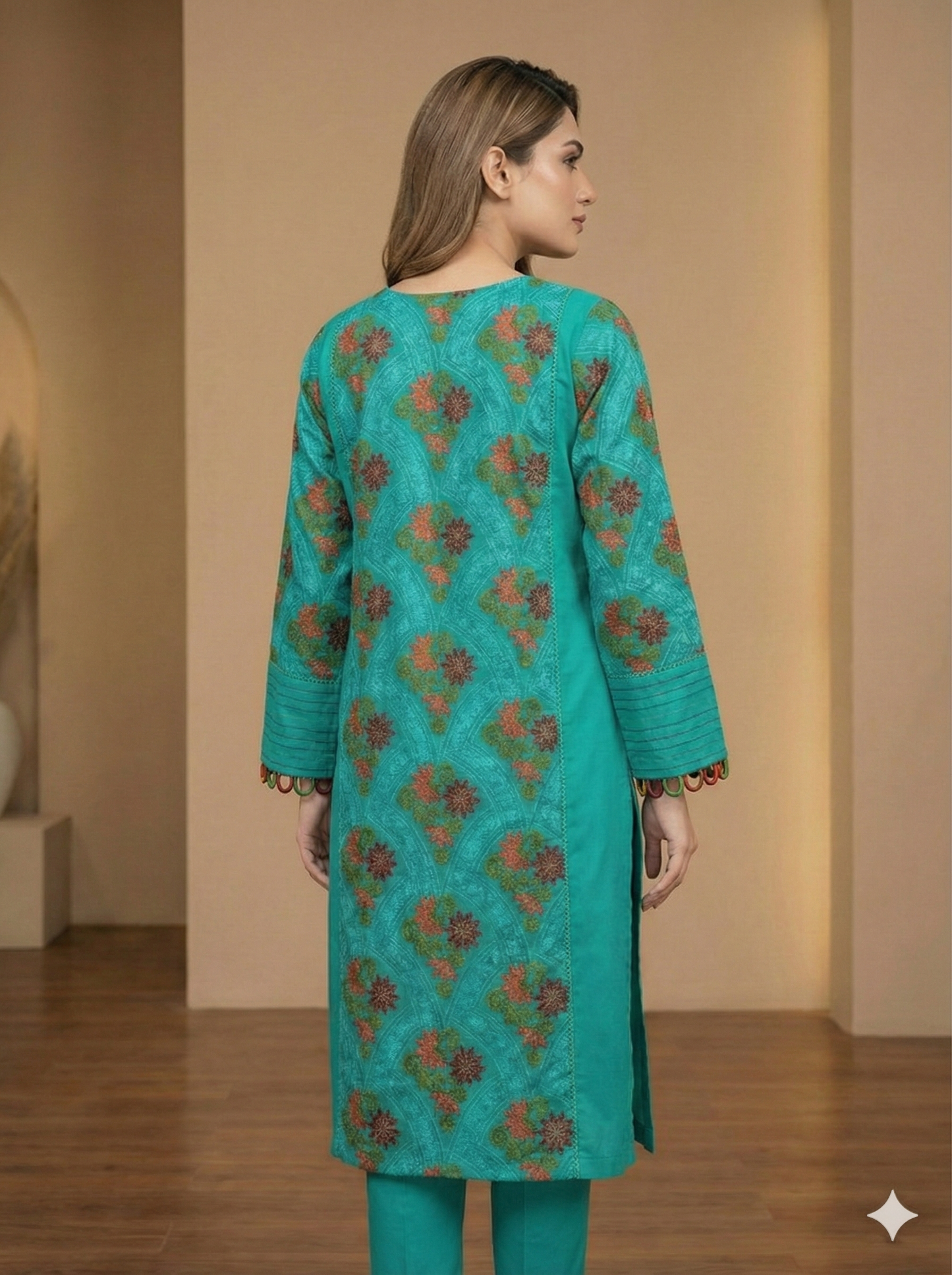 Alkaram STICHED Winter Wear – Teal Embroidered Shirt