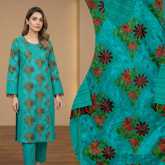 Alkaram STICHED Winter Wear – Teal Embroidered Shirt