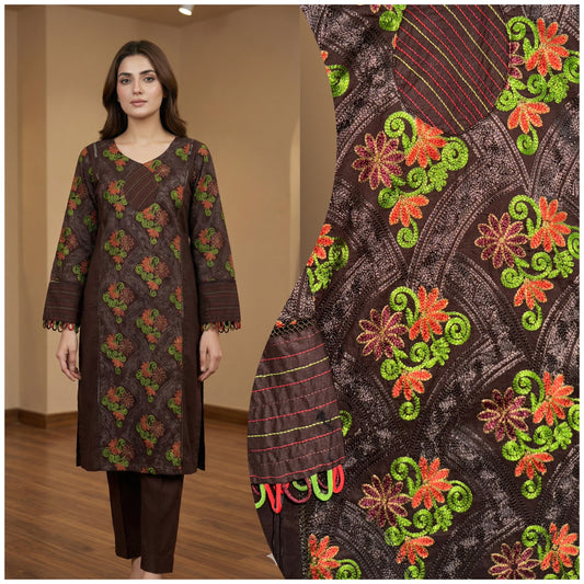 Alkaram STICHED Winter Wear – Brown Embroidered Shirt