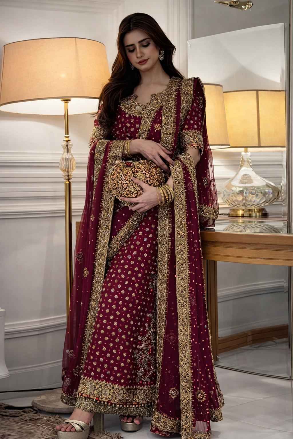 Haris Shakeel Inspired Shocking Pink Bridal Chiffon