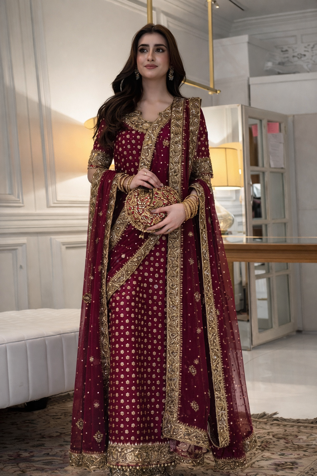 Haris Shakeel Inspired Shocking Pink Bridal Chiffon