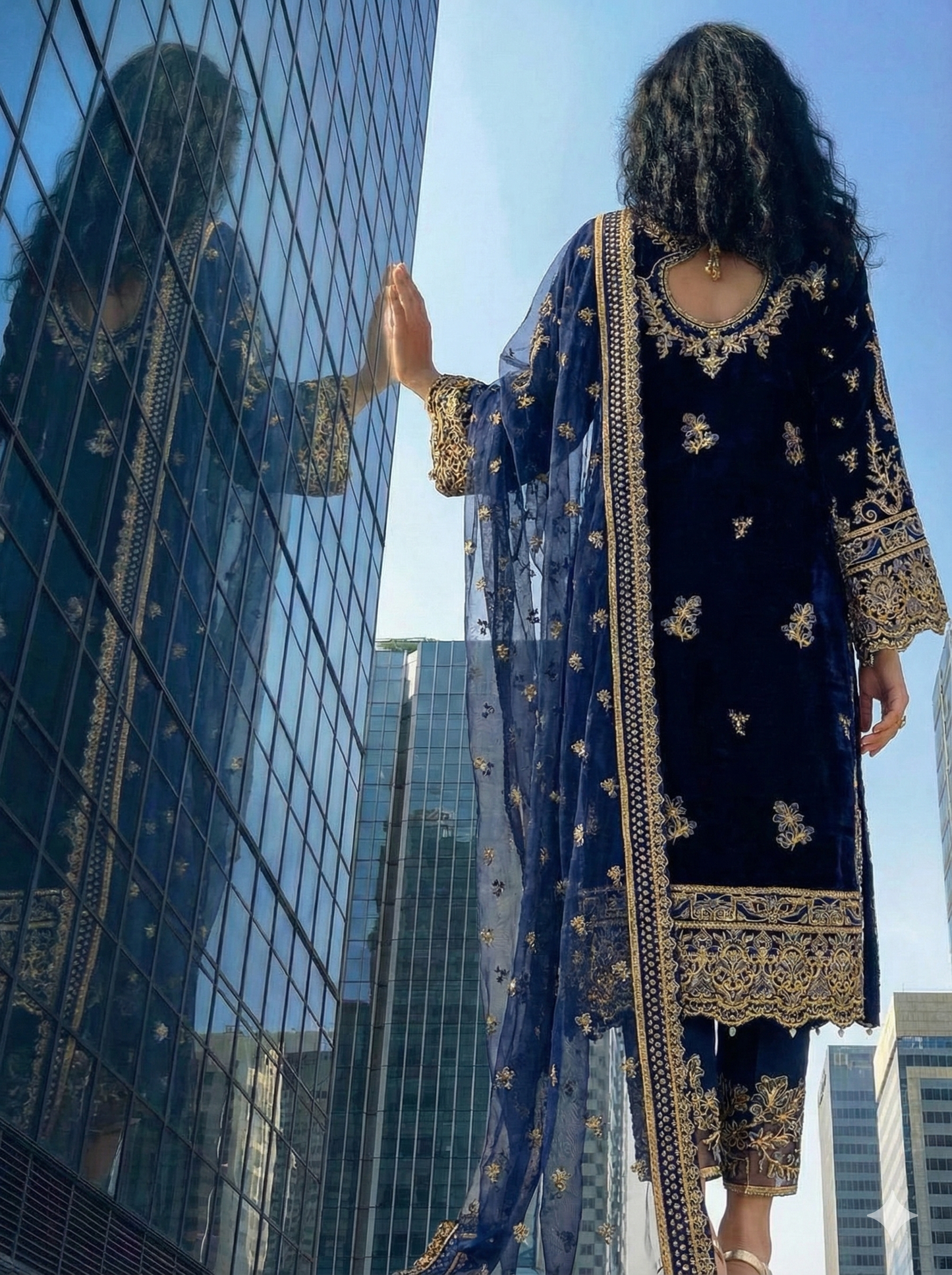 GULAAL INSIYA HAND EMBELLISHED BLUE VELVET 3PC