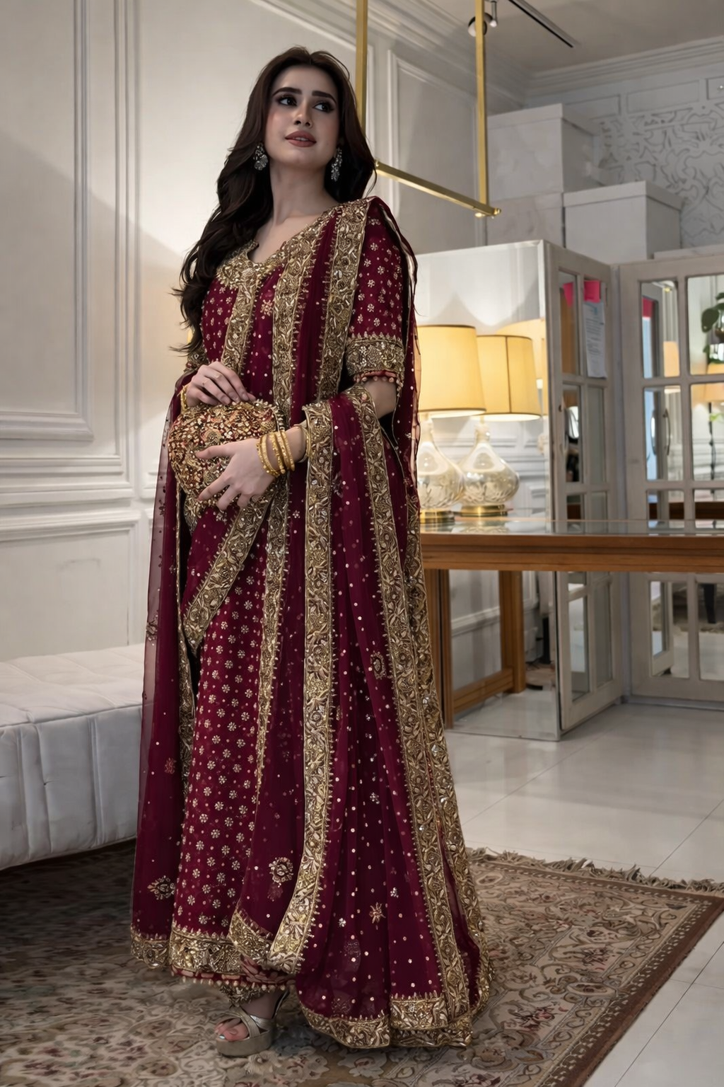 Haris Shakeel Inspired Shocking Pink Bridal Chiffon