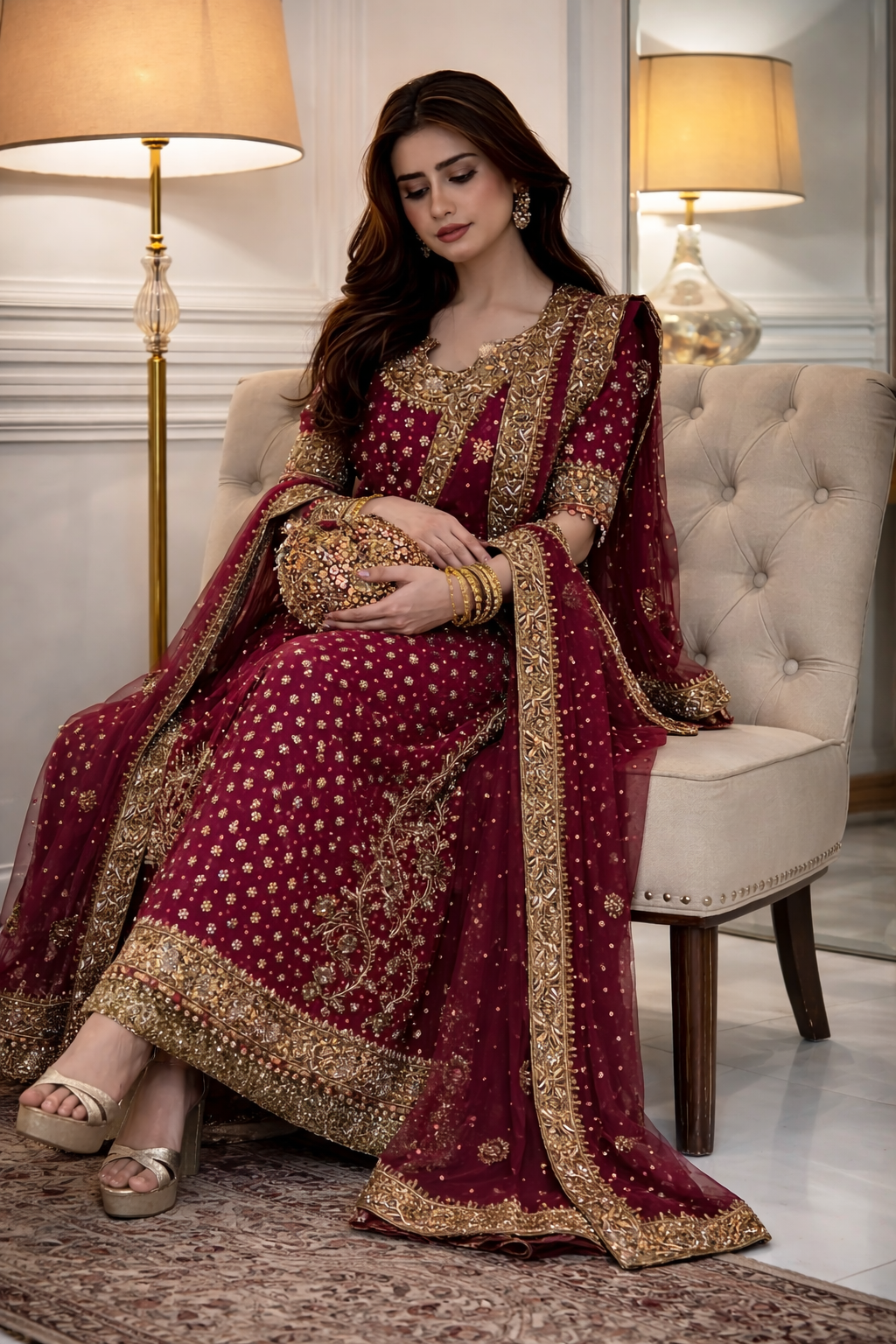 Haris Shakeel Inspired Shocking Pink Bridal Chiffon