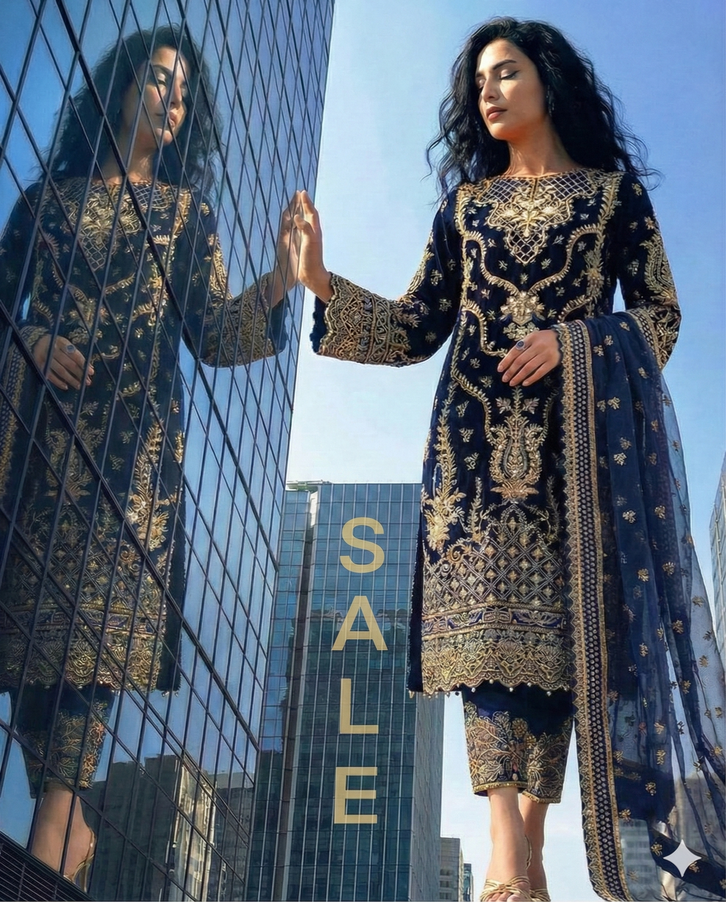 GULAAL INSIYA HAND EMBELLISHED BLUE VELVET 3PC