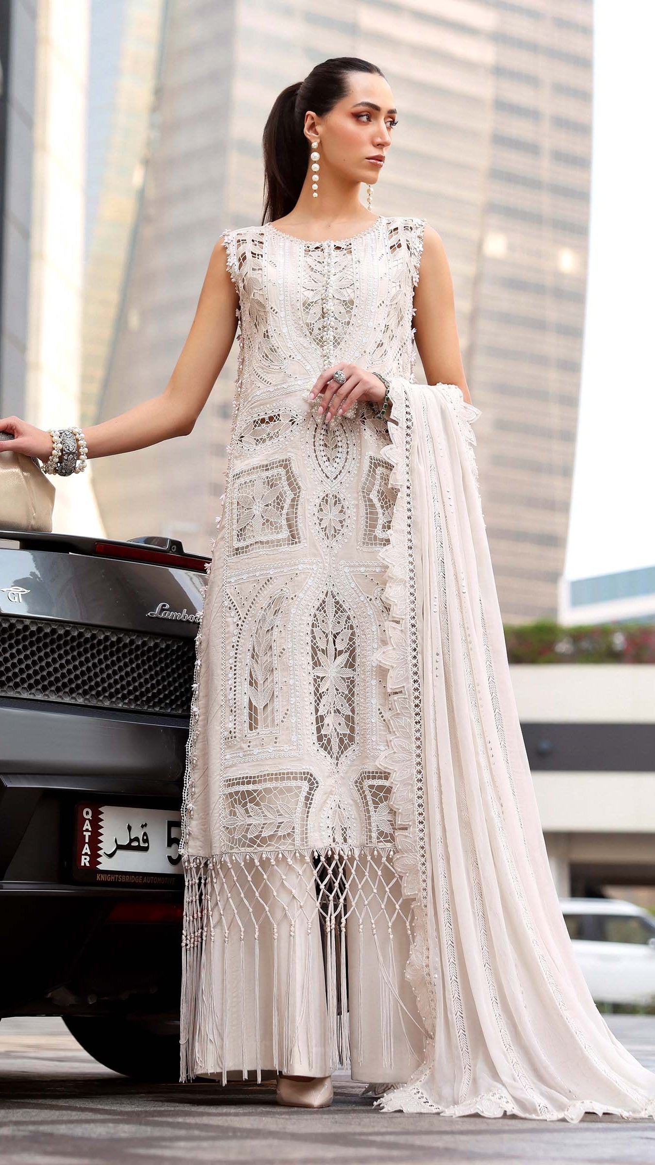MARIA B IVORY PEARL LAWN LACER CUTWORK