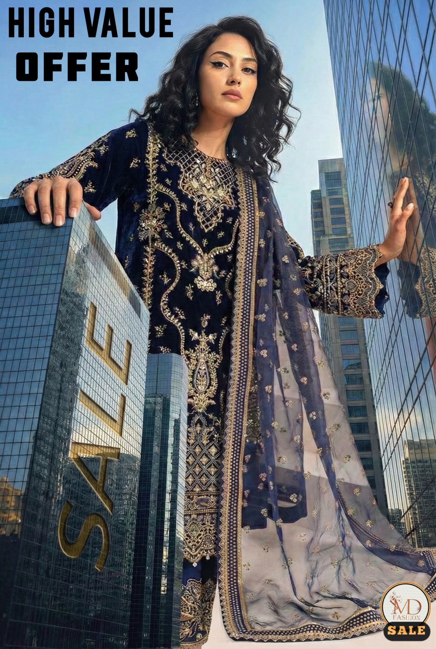 GULAAL INSIYA HAND EMBELLISHED BLUE VELVET 3PC