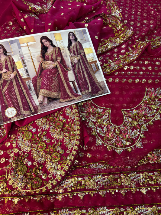 Haris Shakeel Inspired Shocking Pink Bridal Chiffon