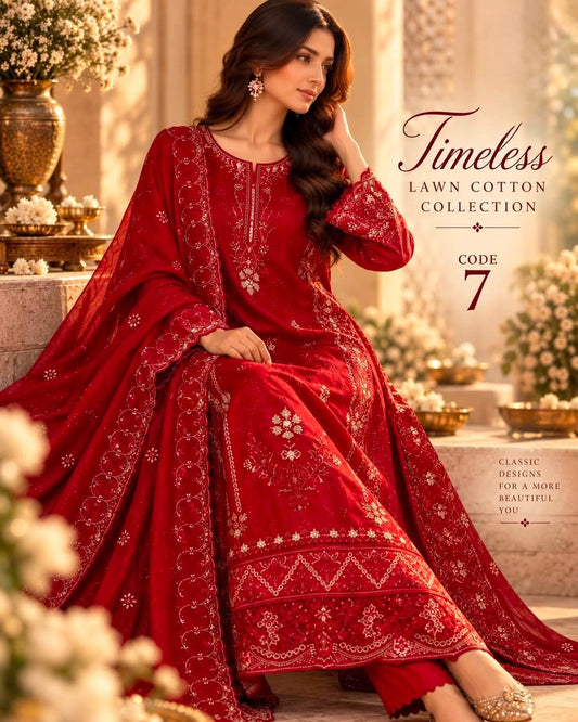 MAHIRA 07 REDDISH PINK LAWN COTTON DRESS WITH CHIFFON DUPPATA