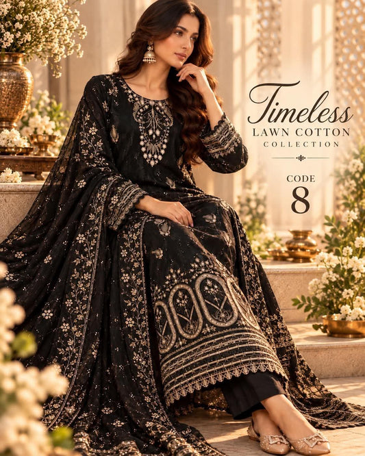 MAHIRA 08 BLACK LAWN COTTON DRESS WITH CHIFFON DUPPATA