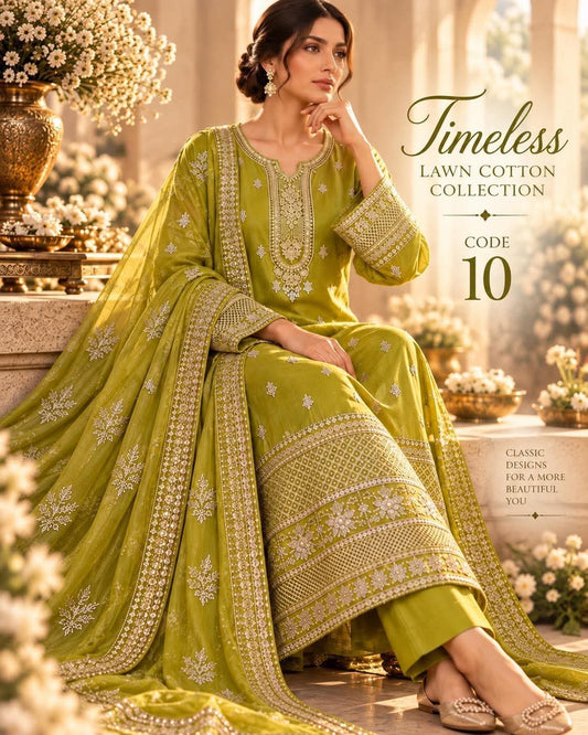 MAHIRA 10 DHANI LAWN COTTON DRESS WITH CHIFFON DUPPATA