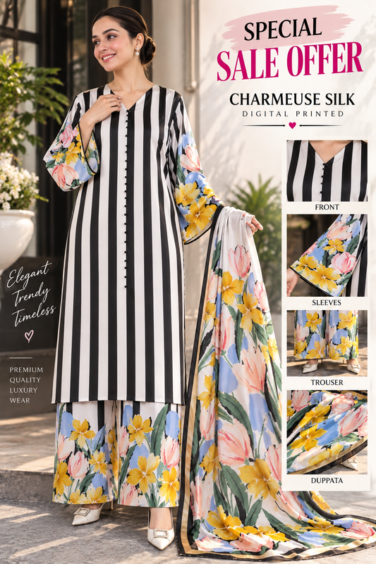 HANIA INSPIRED CHARMEUSE SILK DIGITAL PRINT 3PCS